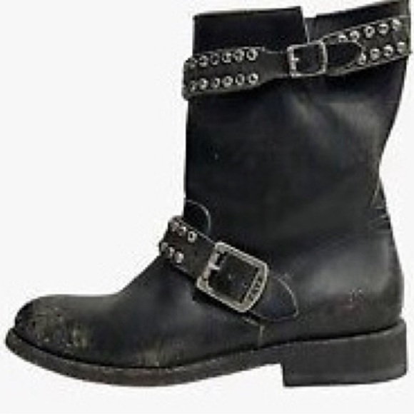 Frye Black Jayden Leather Moto Boots With Studded Straps - Picture 2 of 4